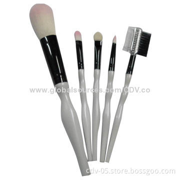 5-piece gift makeup brush sets, made of plastic handle with aluminum ferrule and synthetic bristles